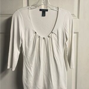 White House Black Market White Blouse with Silver Accents
